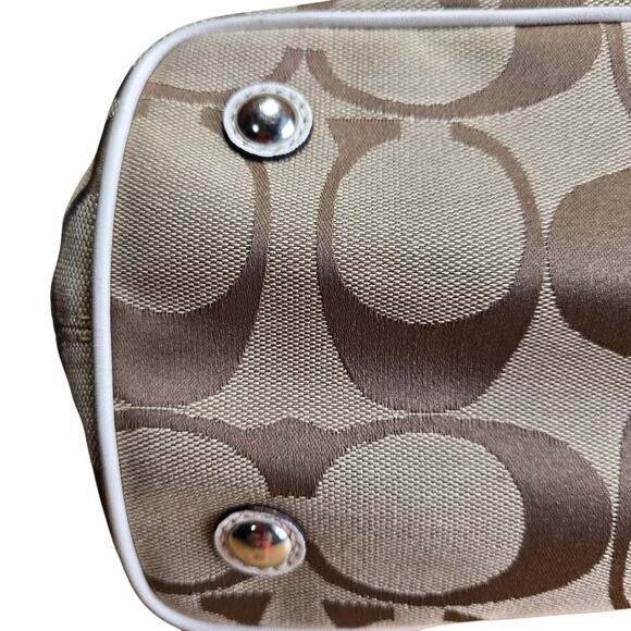 Coach F13533 Signature Leather Stripe Tote Carryall Logo Canvas Purse Handbag LN - Picture 6 of 11